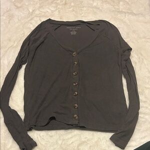 American Eagle Outfitters Women's Grey Button-Up Top